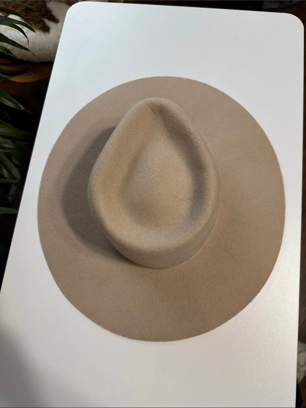 Twister Wide Brim Felt Fedora Hat - Beige Tan Wool XL